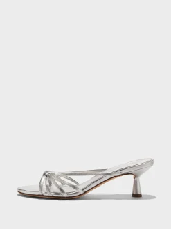 Discount Aeyde Abby Leather Mules Silver Nappa