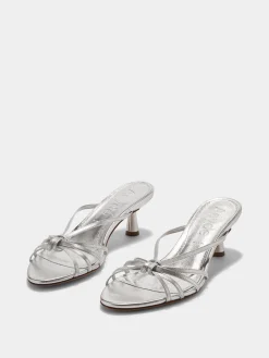Discount Aeyde Abby Leather Mules Silver Nappa