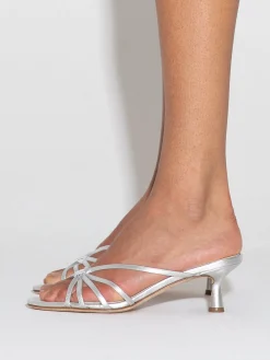 Discount Aeyde Abby Leather Mules Silver Nappa