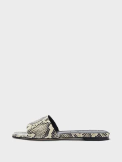 Clearance Aeyde Anna Leather Sandals Creamy Snake
