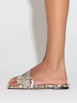 Clearance Aeyde Anna Leather Sandals Creamy Snake