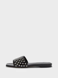 Clearance Aeyde Anna Studded Leather Sandals Black Nappa