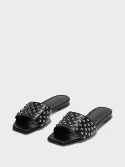Clearance Aeyde Anna Studded Leather Sandals Black Nappa