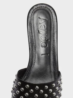 Clearance Aeyde Anna Studded Leather Sandals Black Nappa