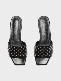 Clearance Aeyde Anna Studded Leather Sandals Black Nappa