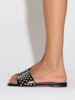 Clearance Aeyde Anna Studded Leather Sandals Black Nappa