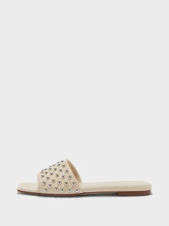 Discount Aeyde Anna Studded Leather Sandals Creamy Nappa