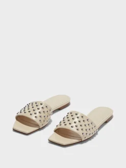 Discount Aeyde Anna Studded Leather Sandals Creamy Nappa