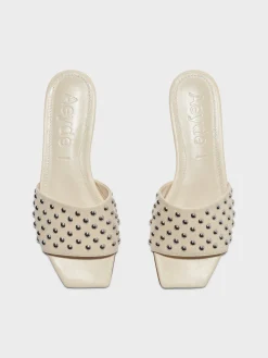 Discount Aeyde Anna Studded Leather Sandals Creamy Nappa