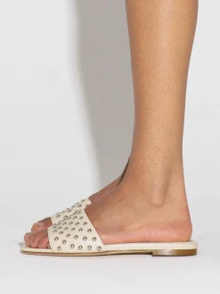 Discount Aeyde Anna Studded Leather Sandals Creamy Nappa