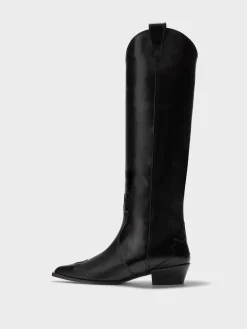Fashion Aeyde Aruna Leather Knee-High Cowboy Boots Black Calf
