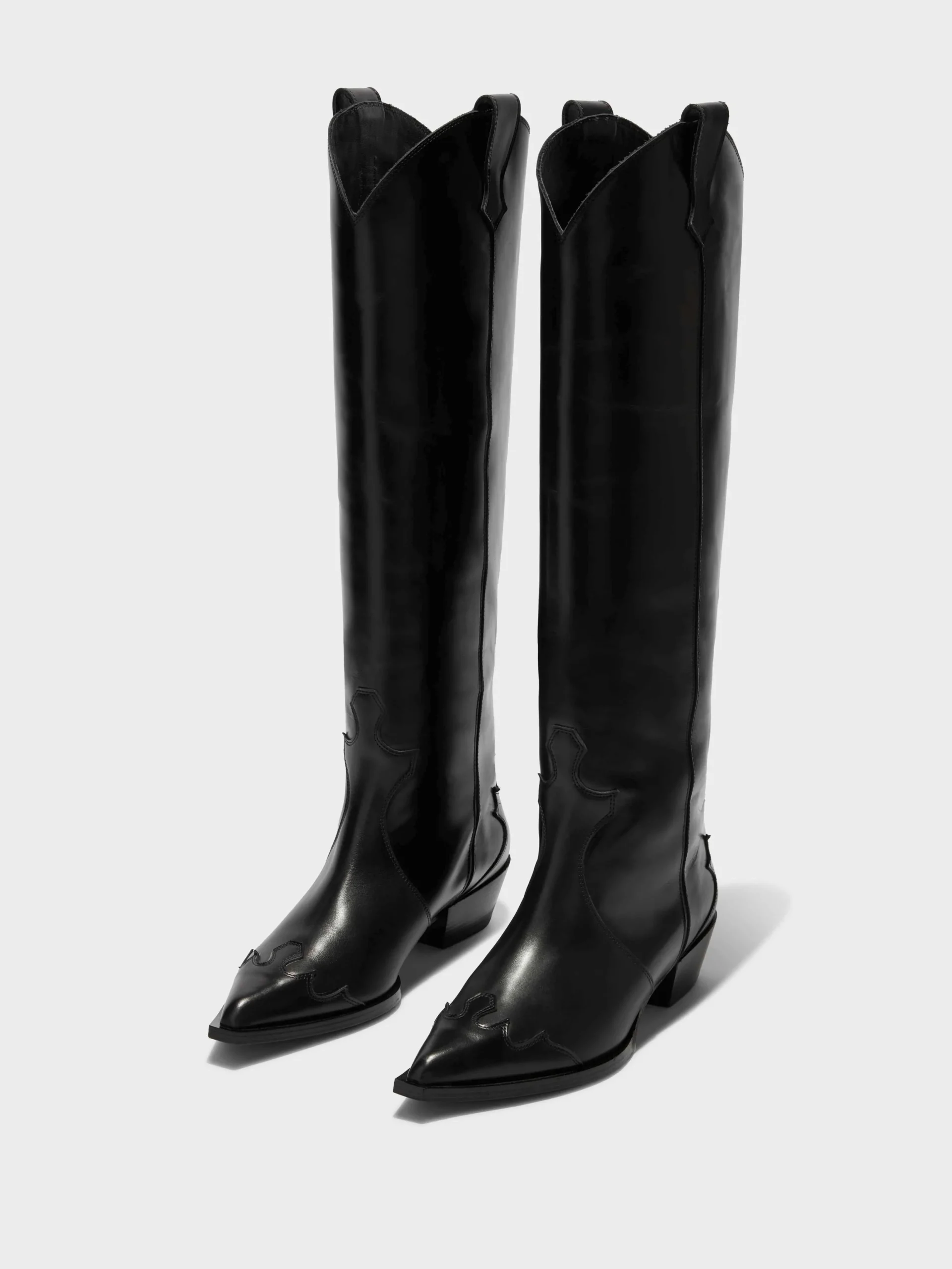 Fashion Aeyde Aruna Leather Knee-High Cowboy Boots Black Calf