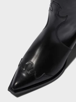 Fashion Aeyde Aruna Leather Knee-High Cowboy Boots Black Calf
