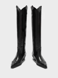 Fashion Aeyde Aruna Leather Knee-High Cowboy Boots Black Calf