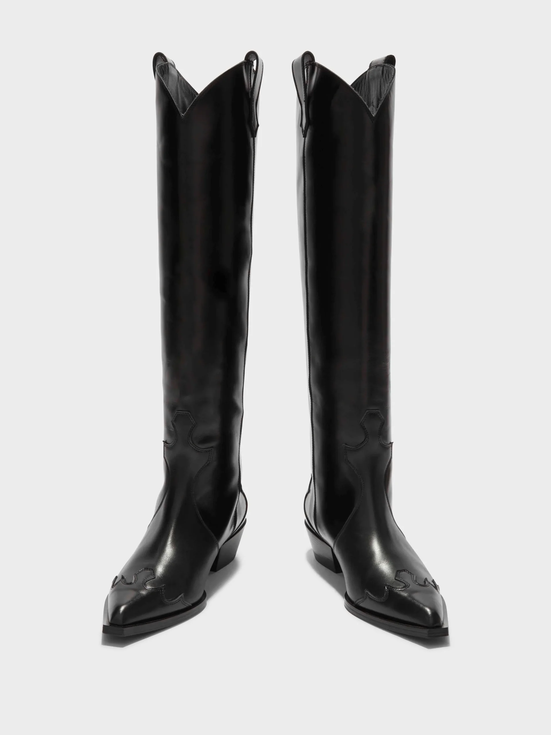 Fashion Aeyde Aruna Leather Knee-High Cowboy Boots Black Calf