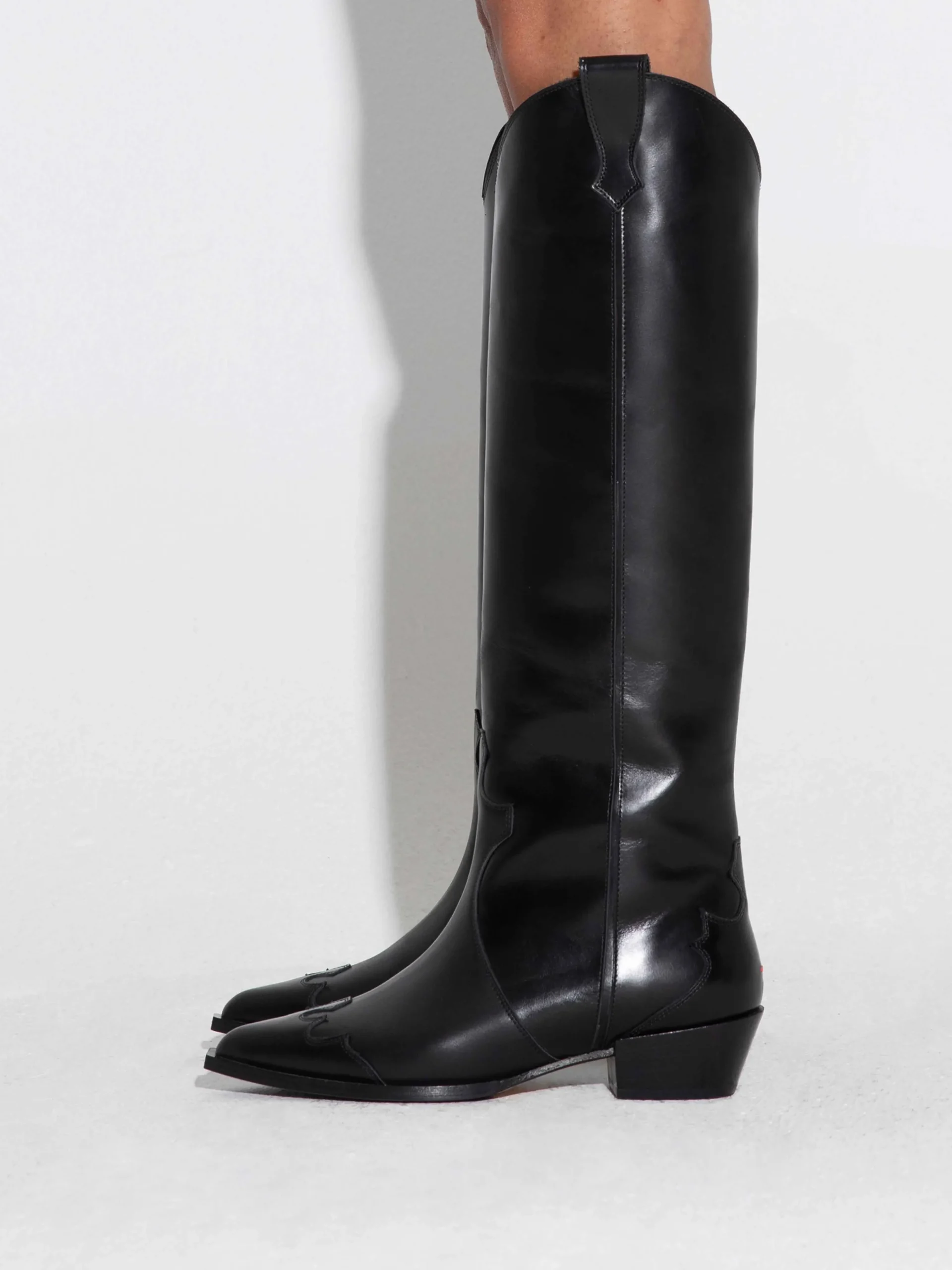 Fashion Aeyde Aruna Leather Knee-High Cowboy Boots Black Calf