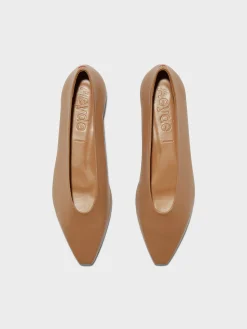 Discount Aeyde Betty Leather Square-Toe Ballet Flats Hazelnut Nappa
