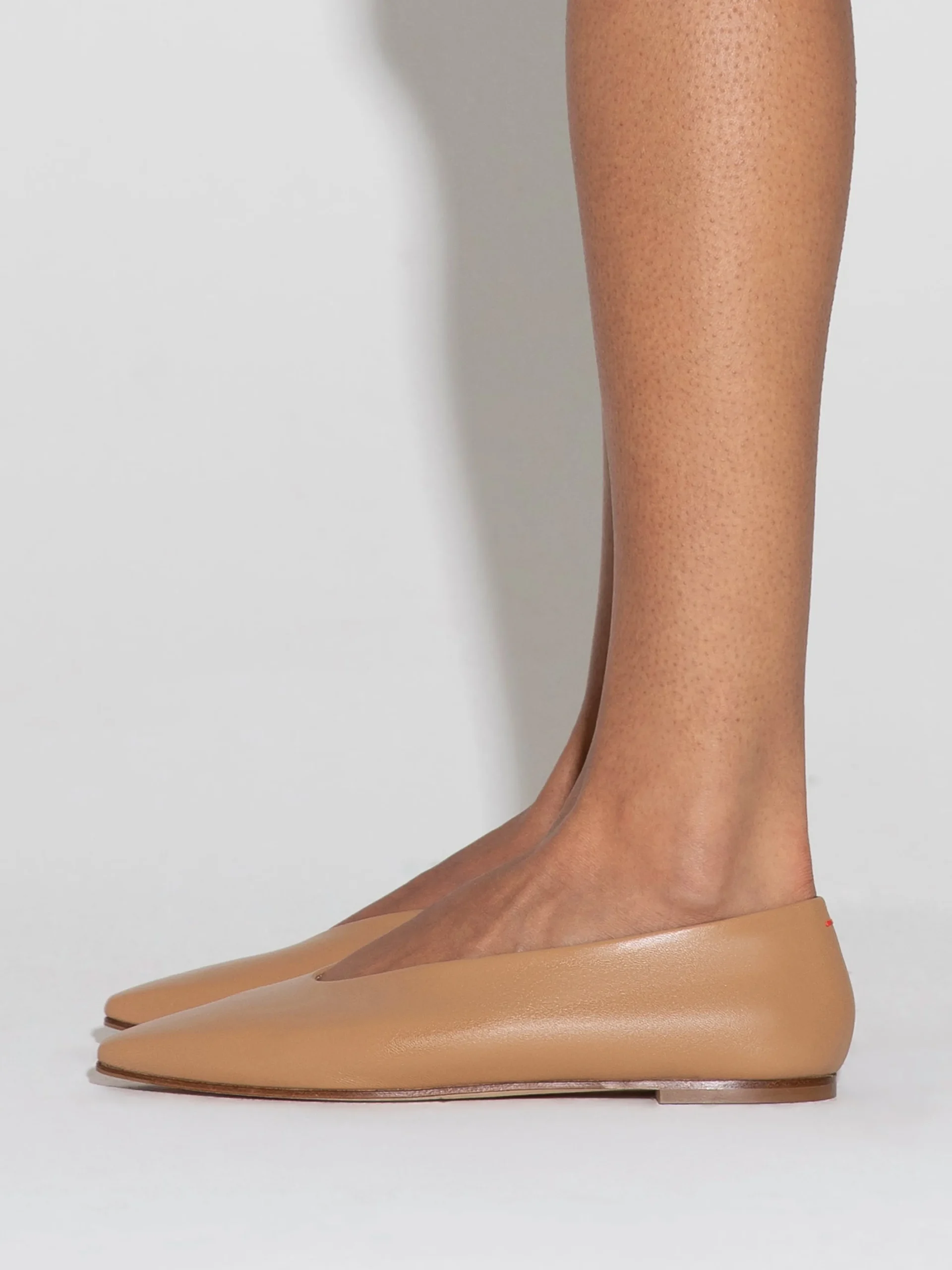 Discount Aeyde Betty Leather Square-Toe Ballet Flats Hazelnut Nappa