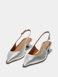 Hot Aeyde Catrina Leather Slingback Pumps Silver Nappa