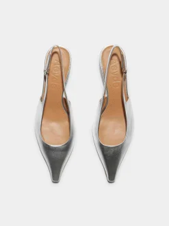 Hot Aeyde Catrina Leather Slingback Pumps Silver Nappa