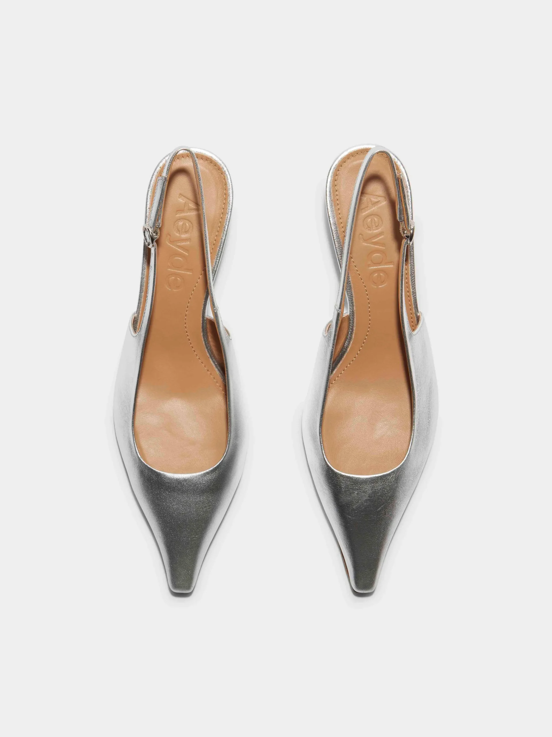 Hot Aeyde Catrina Leather Slingback Pumps Silver Nappa