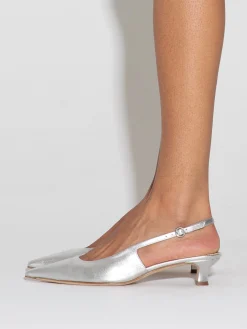 Hot Aeyde Catrina Leather Slingback Pumps Silver Nappa