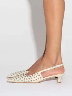 Fashion Aeyde Catrina Studded Slingback Pumps Creamy Nappa