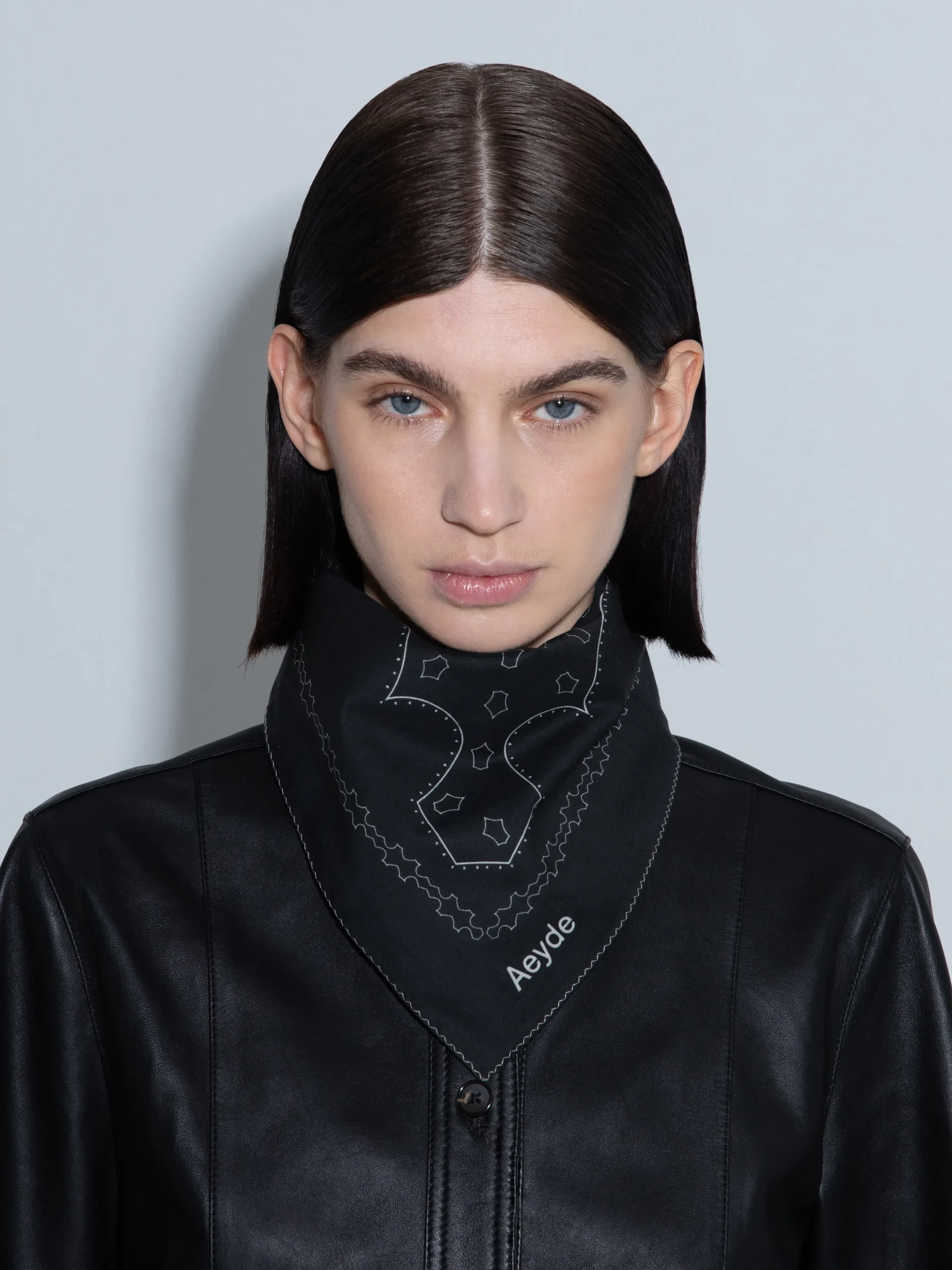 Clearance Aeyde Dakota Printed Cotton Scarf Black Cotton