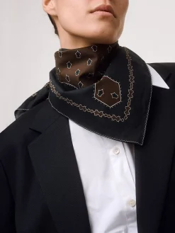 Sale Aeyde Dakota Printed Cotton Scarf Black/Moka Cotton