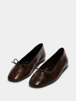 Discount Aeyde Delfina Leather Ballet Flats Moka Snake