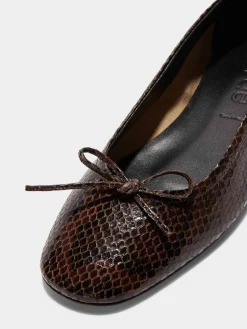 Discount Aeyde Delfina Leather Ballet Flats Moka Snake