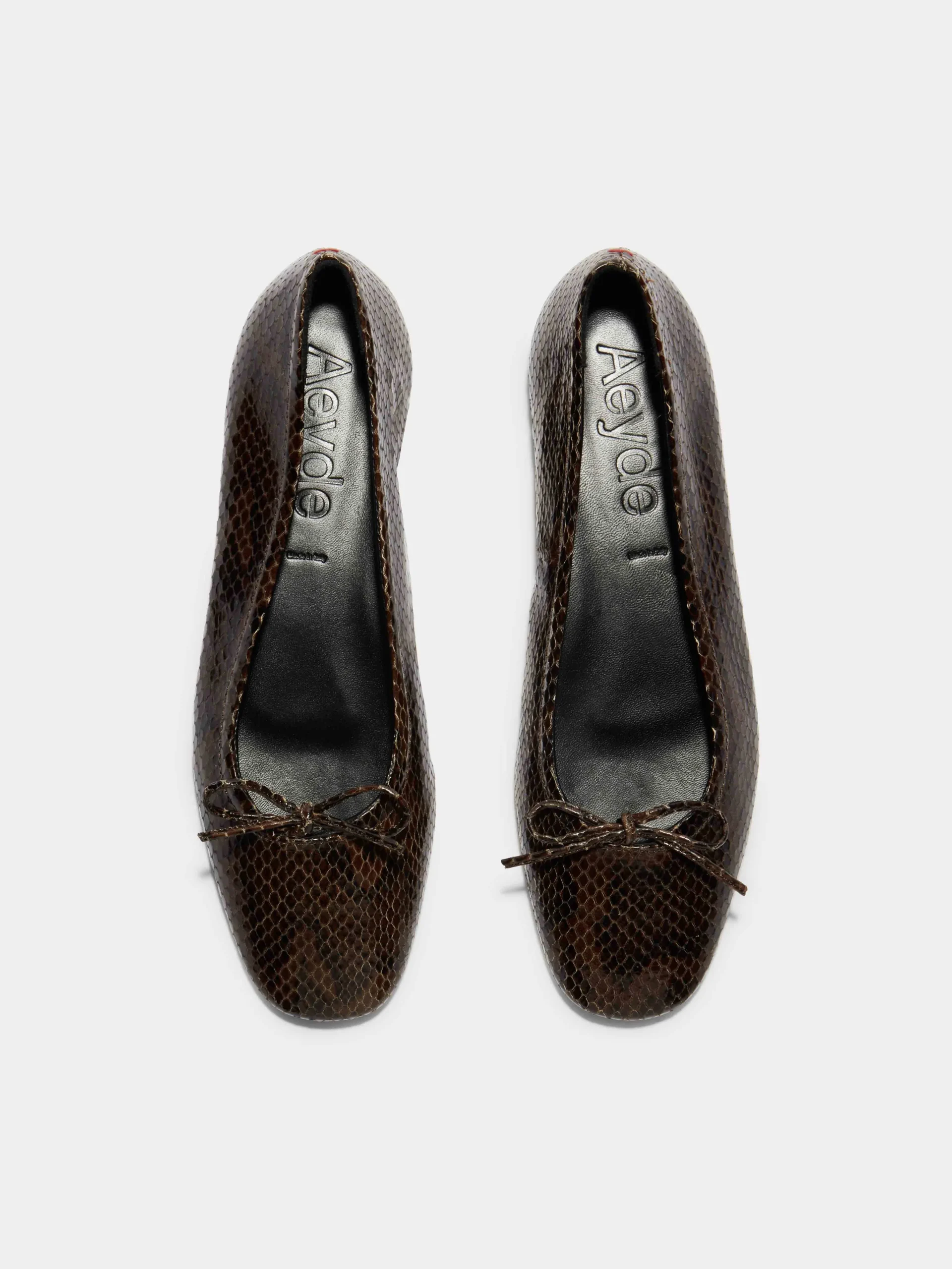 Discount Aeyde Delfina Leather Ballet Flats Moka Snake