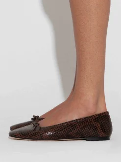 Discount Aeyde Delfina Leather Ballet Flats Moka Snake