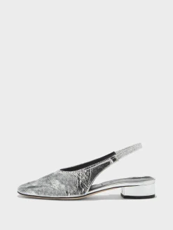 New Aeyde Dua Laminated Leather Slingback Silver Crackle