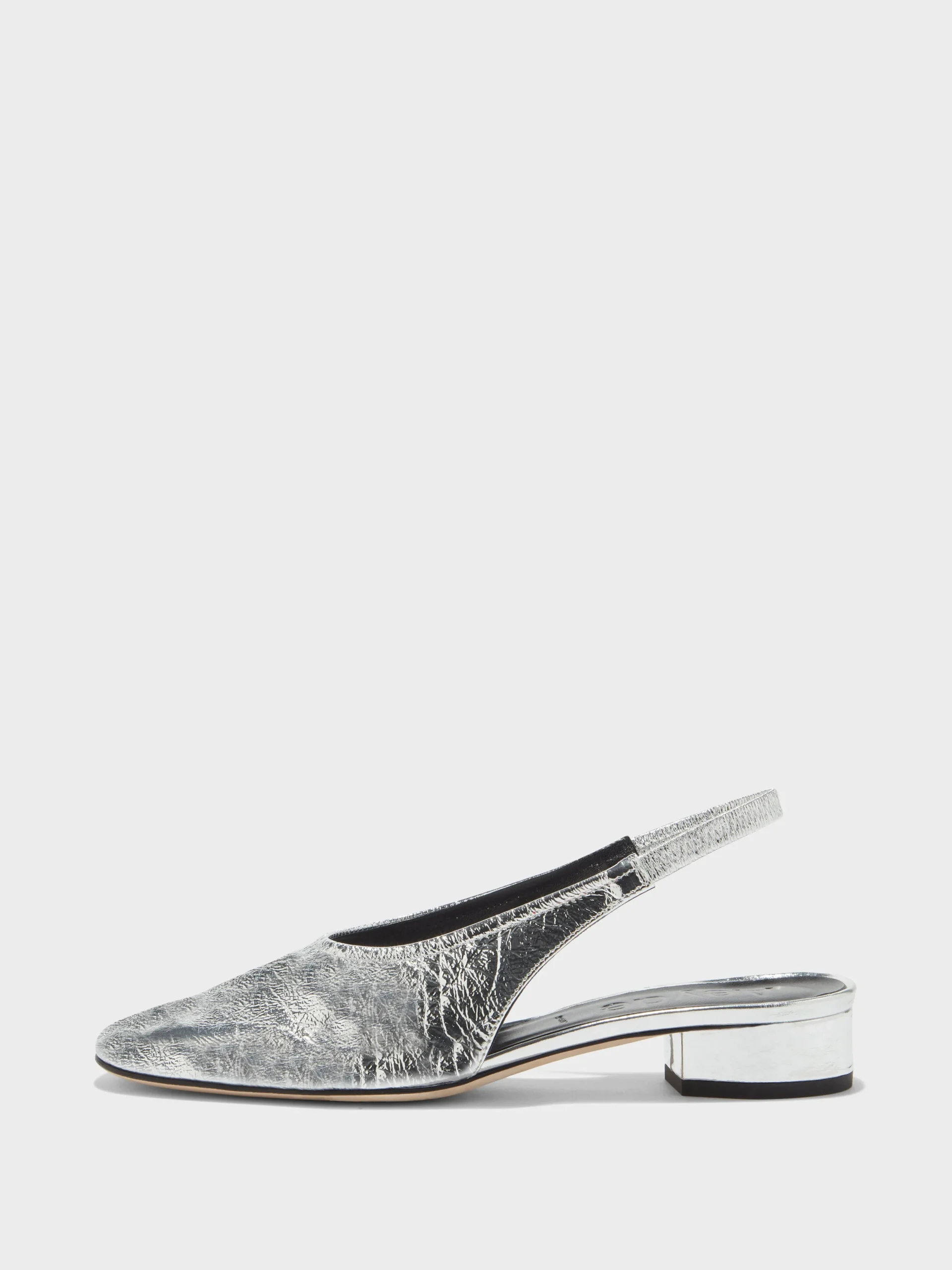 New Aeyde Dua Laminated Leather Slingback Silver Crackle