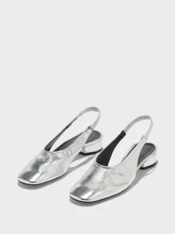 New Aeyde Dua Laminated Leather Slingback Silver Crackle