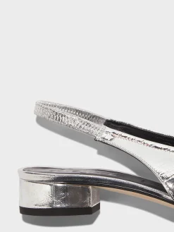 New Aeyde Dua Laminated Leather Slingback Silver Crackle
