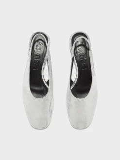 New Aeyde Dua Laminated Leather Slingback Silver Crackle