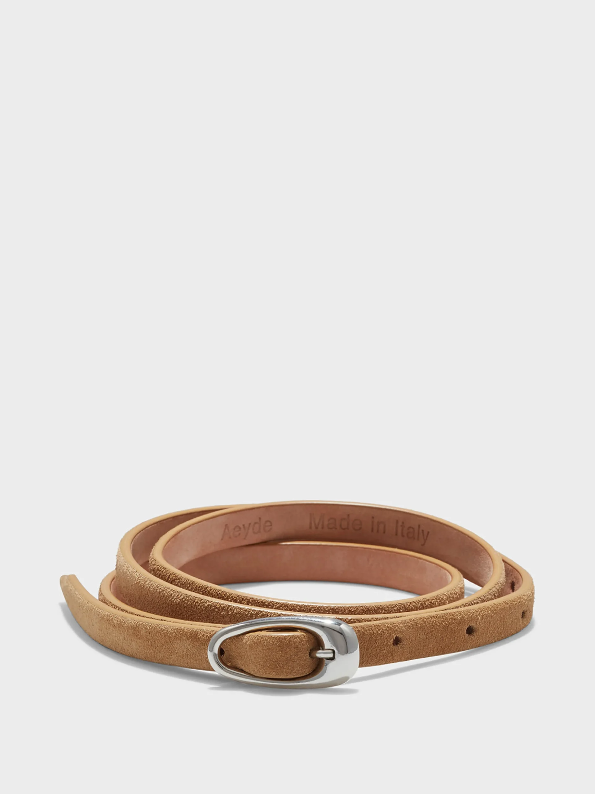 Clearance Aeyde Elby Suede Belt Caramel/Silver