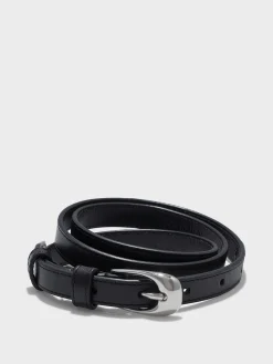 Discount Aeyde Eleanor Leather Belt Black/Silver Calf