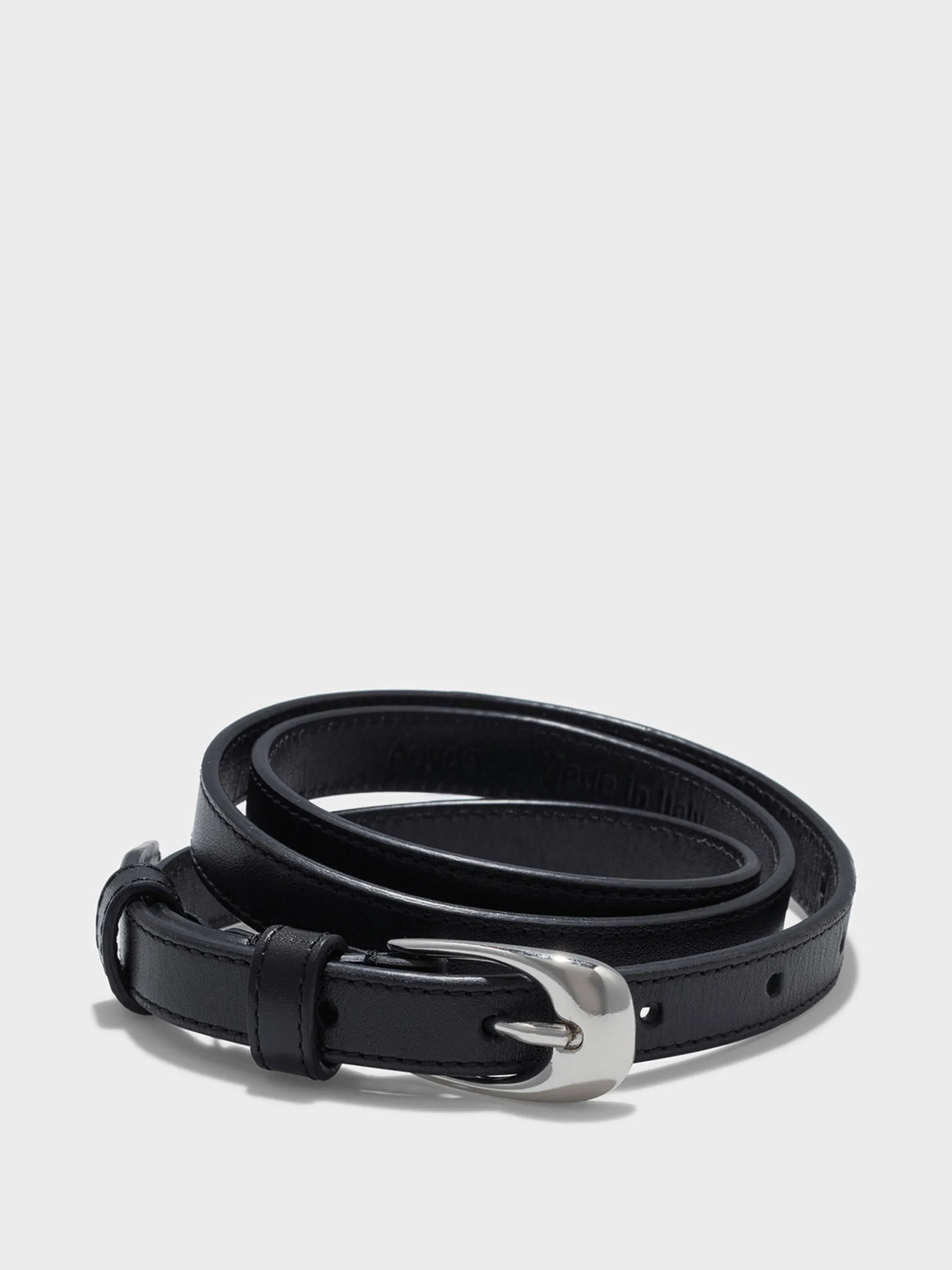 Discount Aeyde Eleanor Leather Belt Black/Silver Calf
