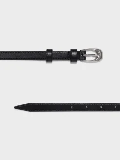 Discount Aeyde Eleanor Leather Belt Black/Silver Calf