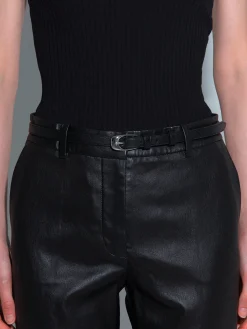 Discount Aeyde Eleanor Leather Belt Black/Silver Calf