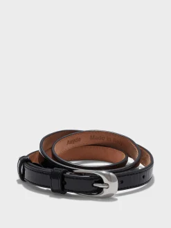 Fashion Aeyde Eleanor Leather Belt Black/Silver Patent