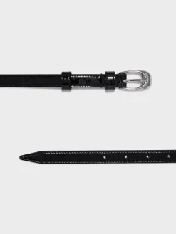 Fashion Aeyde Eleanor Leather Belt Black/Silver Patent