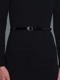 Fashion Aeyde Eleanor Leather Belt Black/Silver Patent