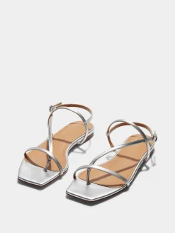 Fashion Aeyde Ella Leather Toe-Post Sandals Silver Nappa
