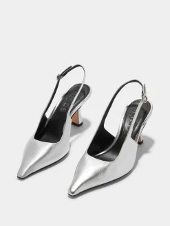 Discount Aeyde Fernanda Leather Slingback Pumps Silver Nappa