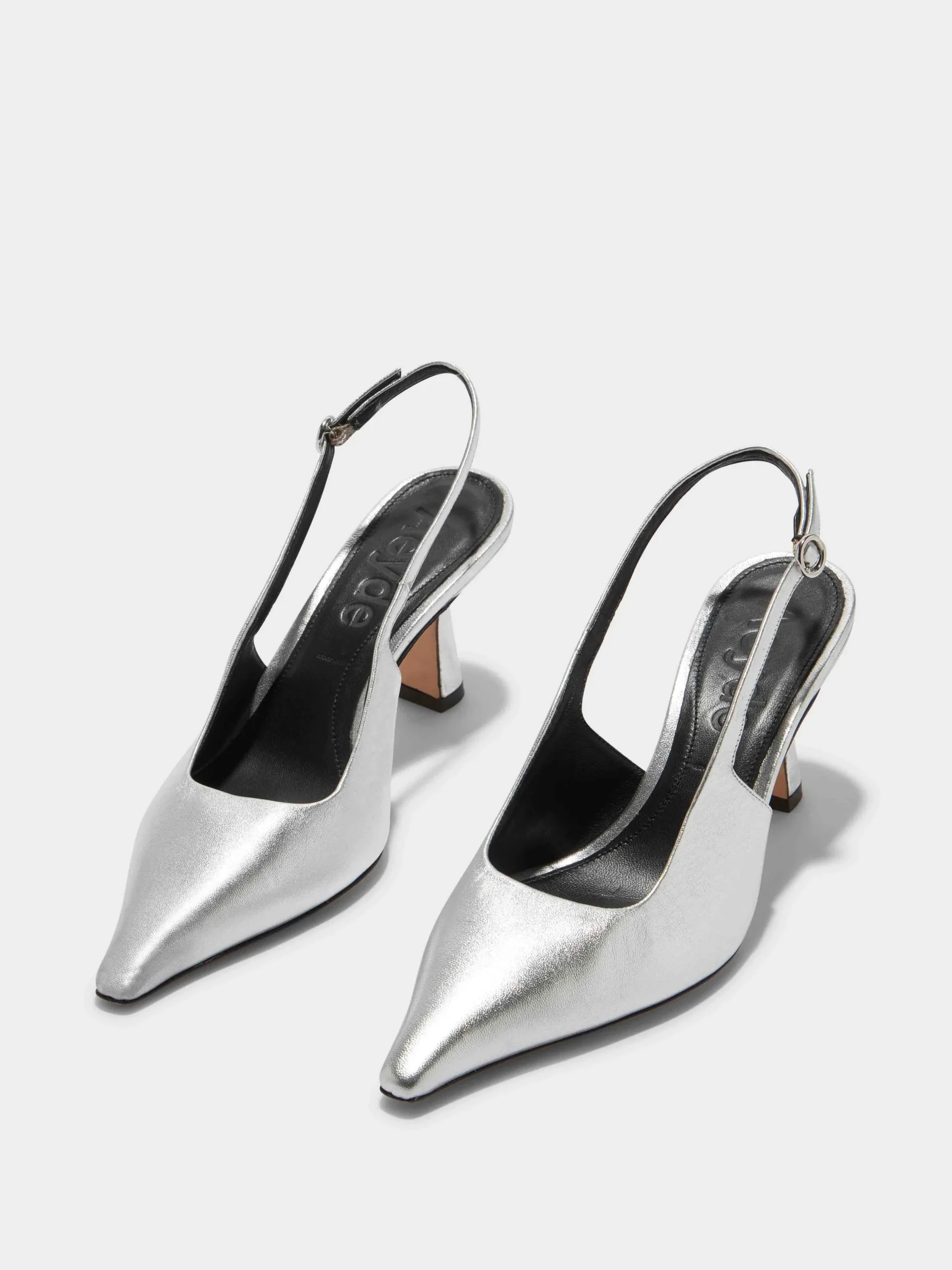 Discount Aeyde Fernanda Leather Slingback Pumps Silver Nappa