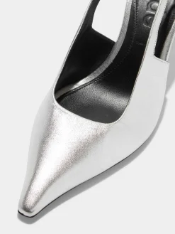 Discount Aeyde Fernanda Leather Slingback Pumps Silver Nappa